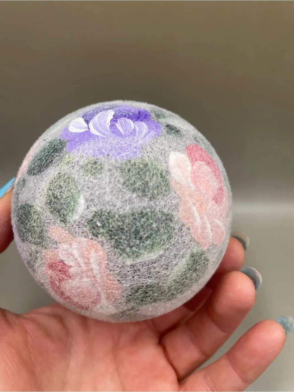 Vintage ITALY Flocked Floral Round Christmas 4” Ornament Ball Pink Purple